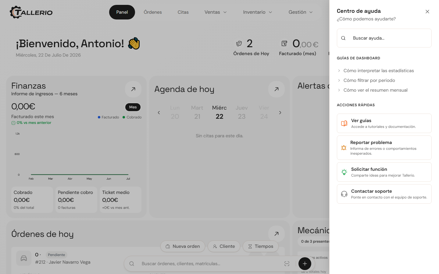 Centro de ayuda con las acciones rápidas